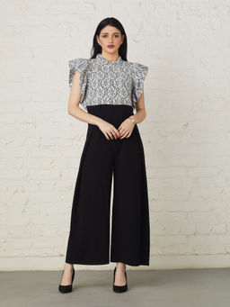 BOHO-CHIC By Sukriti Jain - Black Flutter Sleeved Monochrome Lace Jumpsuit