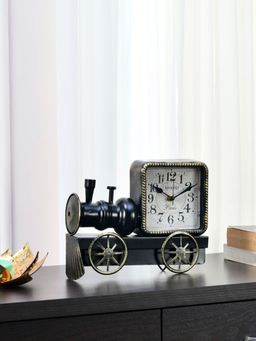 At Home by Nilkamal - Train Engine Table Clock (Black & Gold)
