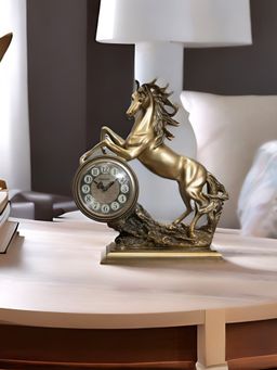 At Home by Nilkamal - Jumping Horse Table Clock |Set of 1|Size - 37 cm x 42 cm|Gold
