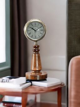 At Home by Nilkamal - Jali Tower Table Clock (Brown)