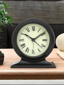 At Home by Nilkamal - Sigma Table Clock|Vintage Styled Set of 1|Size - 13 cm x 14 cm|Black