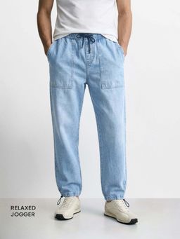 The Indian Garage Co - Blue Solid/Plain Tapered Jogger