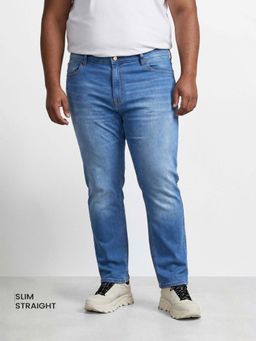 The Indian Garage Co - Blue Solid/Plain Slim Jeans