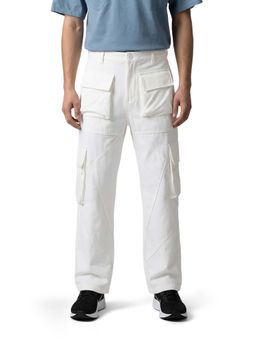 The Indian Garage Co - White Solid/Plain Mid Waist Cargo Pant