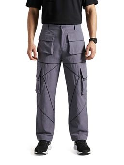 The Indian Garage Co - Grey Solid/Plain Mid Waist Cargo Pant