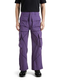 The Indian Garage Co - Purple Solid/Plain Mid Waist Cargo Pant
