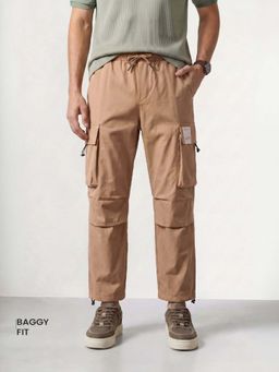 The Indian Garage Co - Khaki Solid/Plain Mid Waist Cargo Pant