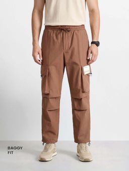 The Indian Garage Co - Brown Solid/Plain Mid Waist Cargo Pant