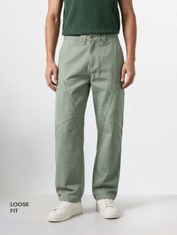 The Indian Garage Co - Green Textured Mid Waist Cargo Pant