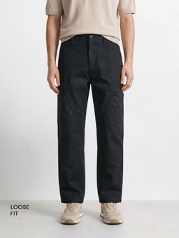 The Indian Garage Co - Black Textured Mid Waist Cargo Pant