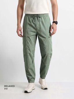 The Indian Garage Co - Green Solid/Plain Mid Waist Joggers