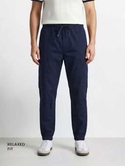 The Indian Garage Co - Blue Solid/Plain Mid Waist Joggers