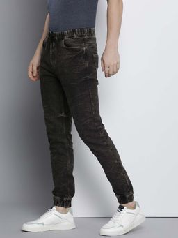 The Indian Garage Co - Black Solid/Plain Mid Waist Joggers