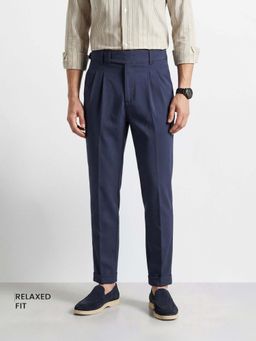 The Indian Garage Co - Blue Solid/Plain Mid Waist Trouser