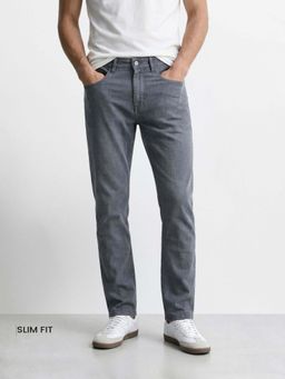 The Indian Garage Co - Grey Solid/Plain Mid Waist Jeans
