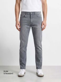 The Indian Garage Co - Grey Solid/Plain Mid Waist Jeans