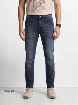 The Indian Garage Co - Blue Solid/Plain Mid Waist Jeans