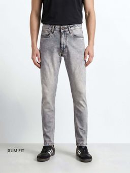 The Indian Garage Co - Grey Solid/Plain Mid Waist Jeans