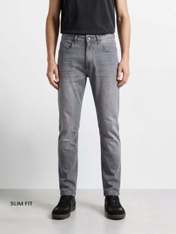 The Indian Garage Co - Grey Solid/Plain Mid Waist Jeans