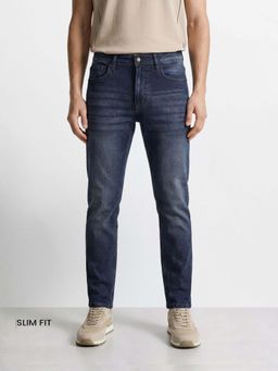 The Indian Garage Co - Blue Solid/Plain Mid Waist Jeans
