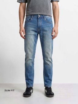 The Indian Garage Co - Blue Solid/Plain Mid Waist Jeans