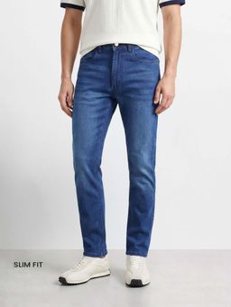 The Indian Garage Co - Blue Solid/Plain Mid Waist Jeans