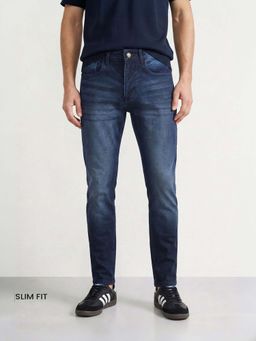 The Indian Garage Co - Blue Solid/Plain Mid Waist Jeans