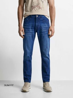 The Indian Garage Co - Blue Solid/Plain Mid Waist Jeans