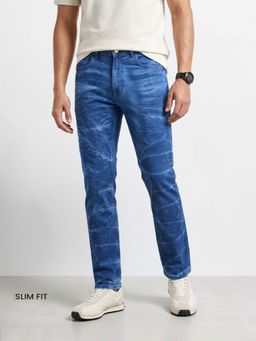 The Indian Garage Co - Blue Solid/Plain Mid Waist Jeans
