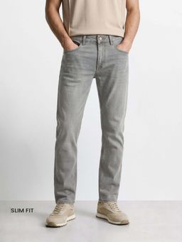 The Indian Garage Co - Grey Solid/Plain Mid Waist Jeans
