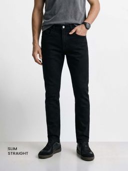 The Indian Garage Co - Black Solid/Plain Mid Waist Jeans
