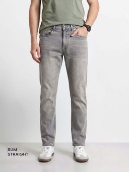 The Indian Garage Co - Grey Solid/Plain Mid Waist Jeans