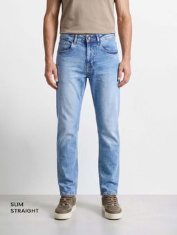 The Indian Garage Co - Blue Solid/Plain Mid Waist Jeans