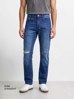The Indian Garage Co - Blue Solid/Plain Mid Waist Jeans
