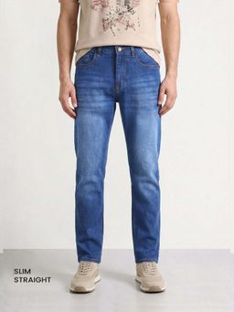 The Indian Garage Co - Blue Solid/Plain Mid Waist Jeans