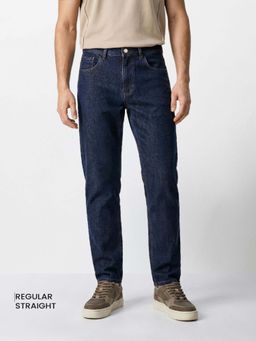 The Indian Garage Co - Blue Solid/Plain Mid Waist Jeans