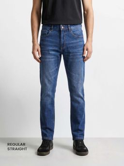 The Indian Garage Co - Blue Solid/Plain Mid Waist Jeans