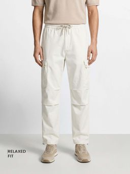 The Indian Garage Co - White Solid/Plain Mid Waist Cargo Pant