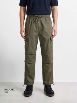 The Indian Garage Co - Teal Solid/Plain Mid Waist Cargo Pant