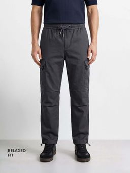 The Indian Garage Co - Grey Solid/Plain Mid Waist Cargo Pant