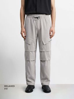 The Indian Garage Co - Grey Solid/Plain Mid Waist Cargo Pant