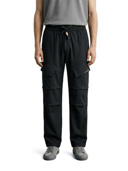 The Indian Garage Co - Black Solid/Plain Mid Waist Cargo Pant