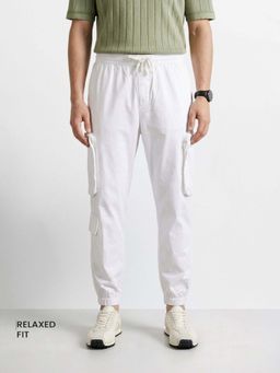 The Indian Garage Co - White Solid/Plain Mid Waist Joggers