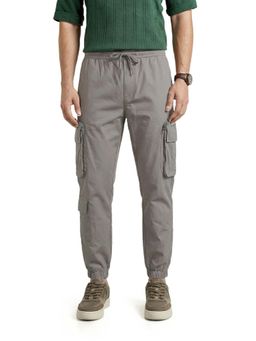 The Indian Garage Co - Grey Solid/Plain Mid Waist Joggers