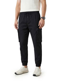 The Indian Garage Co - Black Solid/Plain Mid Waist Joggers