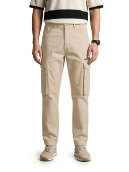 The Indian Garage Co - Beige Solid/Plain Mid Waist Cargo Pant