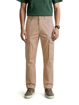 The Indian Garage Co - Khaki Solid/Plain Mid Waist Cargo Pant