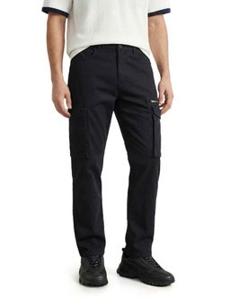 The Indian Garage Co - Black Solid/Plain Mid Waist Cargo Pant