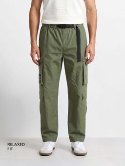 The Indian Garage Co - Olive Textured Mid Waist Cargo Pant