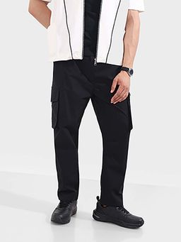 The Indian Garage Co - Black Solid/Plain Mid Waist Cargo Pant